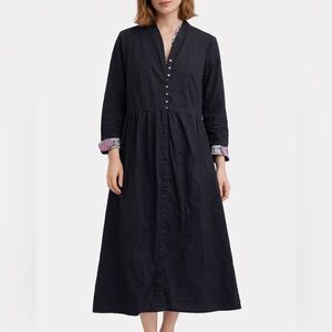 Gudrun Sjoden Black Button Front Tunic Dress Boho Artsy Long Sleeve M